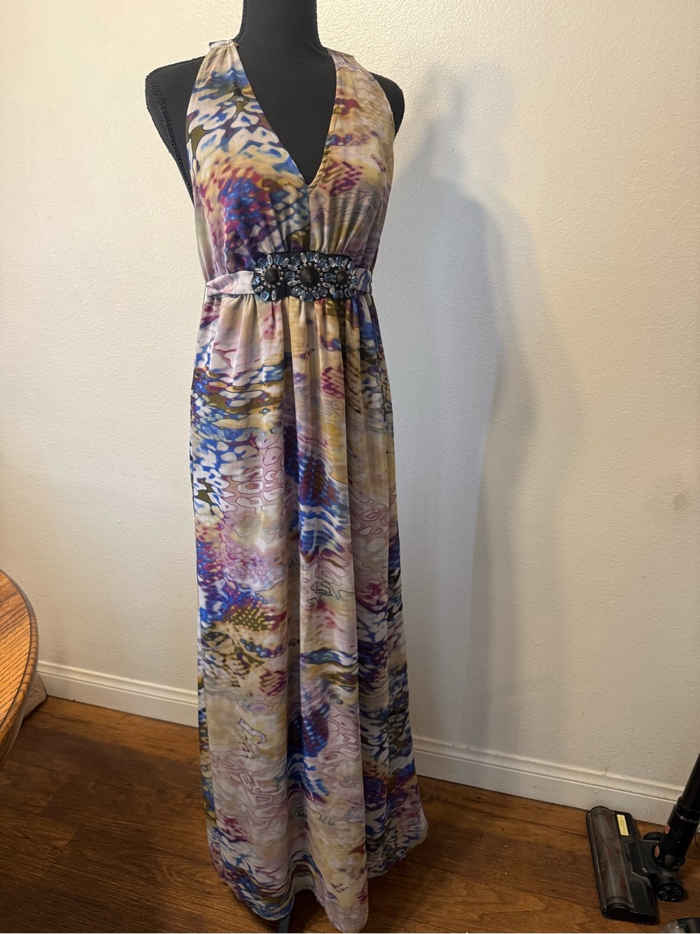 Vintage Y2K 2000s era rhinestone Halter Maxi Dress with Beade
